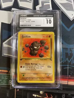 Pokemon TCG 1999 Geodude 47/62 1st Edition Fossil CGC 10 GEM MT - Image 1