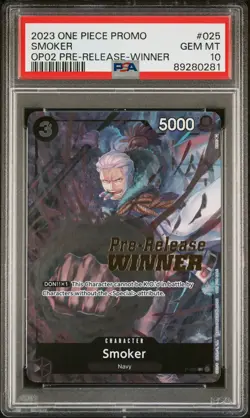PSA 10 Gem Mint Smoker P-025 Pre-Release Winner Promo English One Piece Card - Image 1