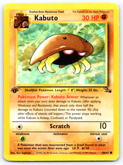Kabuto 1st First Edition 50/62 Fossil Pokemon Card Heavy Played - Image 1