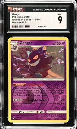 CGC 9 MINT Gengar 70/214 Reverse Holo Rare Unbroken Bonds 2019 Pokemon Card - Image 1