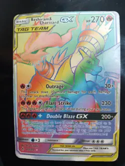 Reshiram & Charizard GX Secret Rainbow Rare Card 217/214 Unbroken Bonds - Image 1