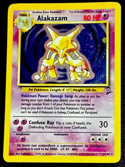 Alakazam 1/130 MP/LP Pokemon Base Set 2 Holo Rare Card - Image 1