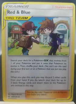 Red & Blue 202/236 Cosmic Eclipse Sun And Moon Pokemon Trainer Tag Team - Image 1