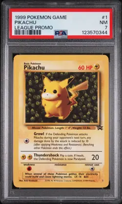 1999 POKEMON LEAGUE PROMO #1 PIKACHU PSA 7 - Image 1