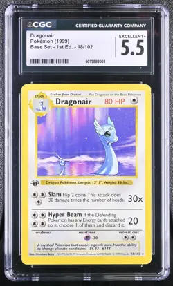 1999 Pokemon Game #18 Dragonair Base Set 1st Edition Rare CGC 5.5 EX+ EXCELLENT+ - Image 1