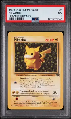 1999 POKEMON LEAGUE PROMO #1 PIKACHU PSA 7 - Image 1