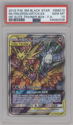 PSA 10 2019 POKEMON SM BLACK STAR PROMO FULL ART/MOLTRES & ZAPDOS & ARTICUNO GX - Image 1