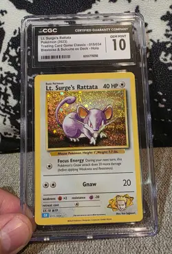 Lt. Surge's Rattata 015/034 Trading Card Game Classic Holo, CGC 10 Gem Mint - Image 1