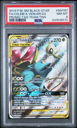 2019 POKEMON SM BLACK STAR PROMO #SM167 FULL ART/CELEBI & VENUSAUR GX PSA 8 - Image 1