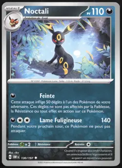 Carte Pokemon Noctali 130/197 Flammes Obsidiennes Francais - Image 1