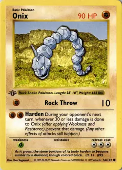 1999 Pokemon Base Set 1st Edition (Shadowless) #056/102 Onix - Image 1