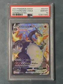 Pokemon Shining Fates TCG Full Art Charizard VMAX SV107/SV122 PSA 10 Gem Mint - Image 1
