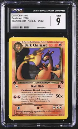 CGC 9 MINT Dark Charizard Team Rocket 1st Edition 21/82 Pokemon Card - Image 1