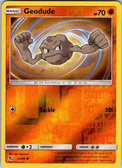 Pokemon TCG Geodude S&M Hidden Fates 33/68 Reverse Holo Common Card NM - Image 1