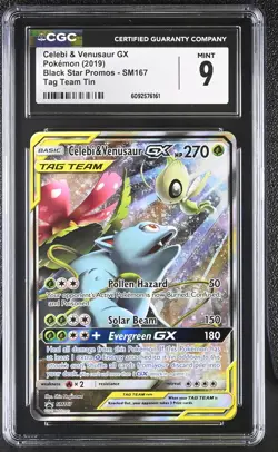 CGC 9 MINT Celebi & Venusaur GX 2019 Black Star Promos SM167 Pokemon Card - Image 1