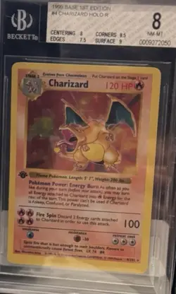 1999 Pokemon Base Set Shadowless 1st Edition Holo Charizard BGS 8 - Image 2