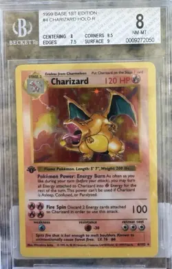 1999 Pokemon Base Set Shadowless 1st Edition Holo Charizard BGS 8 - Image 3