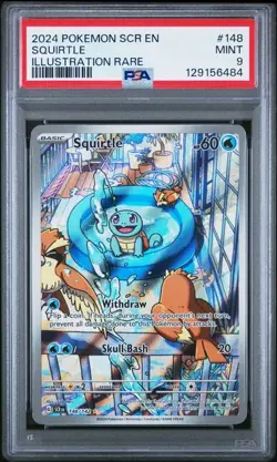 PSA 9 MINT Squirtle Stellar Crown Illustration Rare 2024 Holo Pokemon 148/142 - Image 1