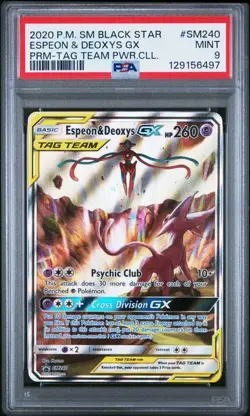 PSA 9 MINT Espeon & Deoxys GX Tag Team Black Star Promo 2020 Pokemon SM240 - Image 1