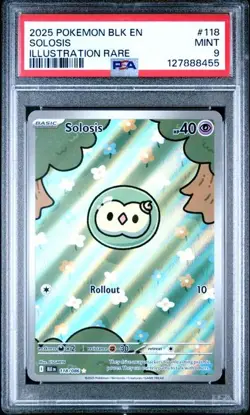 PSA 9 MINT Solosis Black Bolt Illustration Rare Full Art Holo Pokemon 118/086 - Image 1