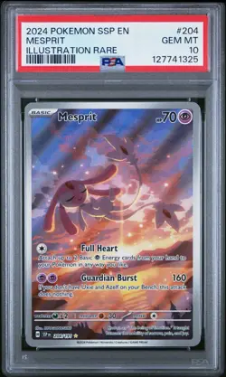 2024 POKEMON SSP EN-SURGING SPARKS ILLUSTRATION RARE #204 MESPRIT PSA 10 - Image 1