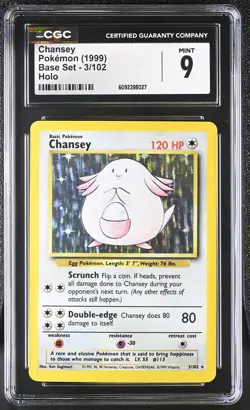 CGC 9 MINT Chansey 1999 Base Set 3/102 Holo Pokemon Card - Image 1