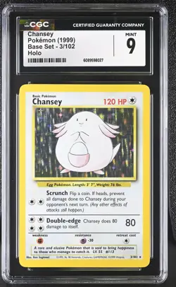 CGC 9 MINT Chansey 1999 Base Set 3/102 Holo Pokemon Card - Image 1