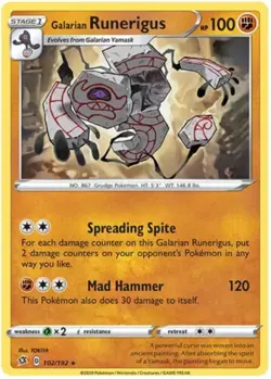 Galarian Runerigus Rebel Clash 102/192 Pokemon TCG Card Regular Rare - Image 1