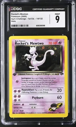 CGC 9 MINT Rocket's Mewtwo Gym Challenge 1st Edition 14/132 Holo Pokemon Card - Image 1