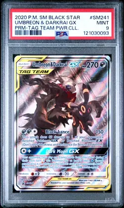 2020 POKEMON SM BLACK STAR PROMO TAG TEAM POWERS COLL UMBREON & DARKRAI GX PSA 9 - Image 1