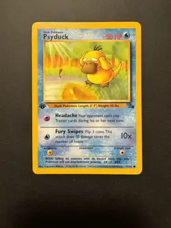 💥 Psyduck 1st Edition Stamp Fossil Rare Non Holo Pokemon 1999 Vintage # 53/62 - Image 1