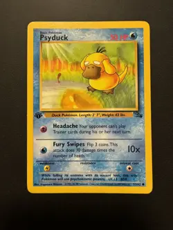 💥 Psyduck 1st Edition Stamp Fossil Rare Non Holo Pokemon 1999 Vintage # 53/62 - Image 2