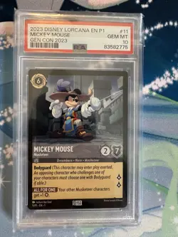 2023 Disney Lorcana En P1 Gen Con Mickey Mouse Musketeer Promo Card PSA 10 - Image 1
