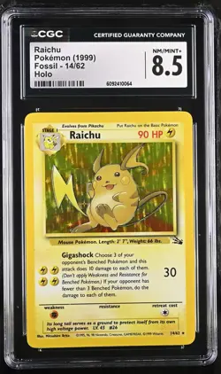 CGC 8.5 Raichu 1999 Fossil 14/62 Holo Pokemon Card - Image 1