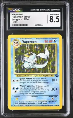 CGC 8.5 Vaporeon 1999 Jungle 12/64 Holo Pokemon Card - Image 1