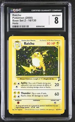CGC 8 Raichu 2000 Base Set 2 16/130 Holo SWIRL Pokemon Card - Image 1