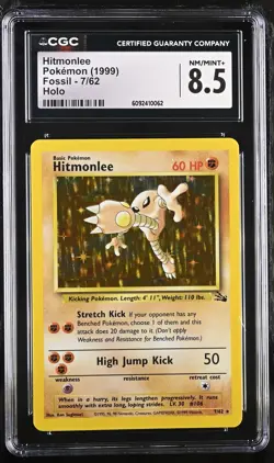 CGC 8.5 Hitmonlee 1999 Fossil 7/62 Holo Pokemon Card - Image 1