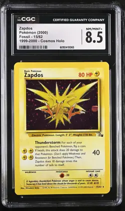 CGC 8.5 Zapdos 1999-2000 Fossil 15/62 Cosmos Holo Pokemon Card - Image 1