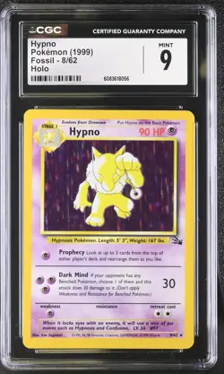 CGC 9 MINT Hypno 1999 Fossil 8/62 Holo Pokemon Card - Image 1