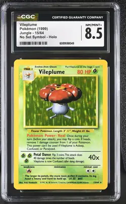 CGC 8.5 Vileplume 1999 Jungle 15/64 No Set Symbol Holo Pokemon Card - Image 1