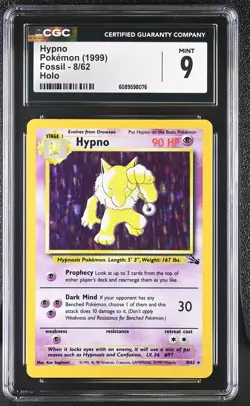 CGC 9 MINT Hypno 1999 Fossil 8/62 Holo Pokemon Card - Image 1