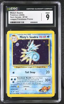 CGC 9 MINT Misty's Seadra 2000 Gym Heroes 9/132 Prerelease Holo Pokemon Card - Image 1
