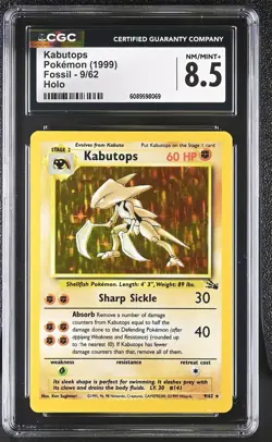 CGC 8.5 Kabutops 1999 Fossil 9/62 Holo Pokemon Card - Image 1