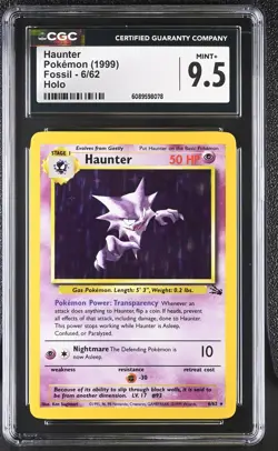 CGC 9.5 MINT+ Haunter 1999 Fossil 6/62 Holo Pokemon Card - Image 1