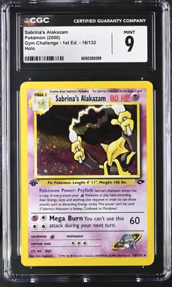 CGC 9 MINT Sabrina's Alakazam Gym Challenge 1st Edition 16/132 Holo Pokemon Card - Image 1
