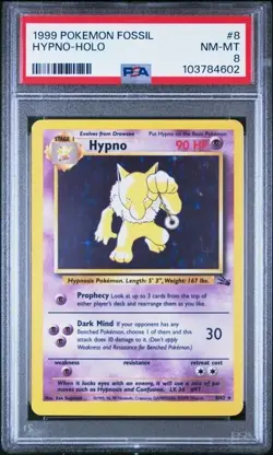 1999 POKEMON FOSSIL HYPNO - HOLO #8 PSA NM - MT 8 - Image 1
