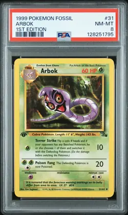 PSA 8 NM/MT 1999 POKEMON FOSSIL 31 ARBOK 1ST EDITION ENGLISH - Image 1