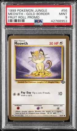 1999 POKEMON JUNGLE PROMO FRUIT ROLL PROMO #56 MEOWTH-GOLD BORDER PSA 9 - Image 1