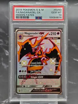 2019 Pokemon Naganadel-GX SV63/SV94 Hidden Fates PSA 10 Shiny Full Art GEM MT - Image 1