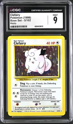 CGC 9 MINT Clefairy 1999 Base 5/102 Holo Pokemon Card psa - Image 1
